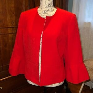 NINE WEST red lined blazer pretty sleeve detail